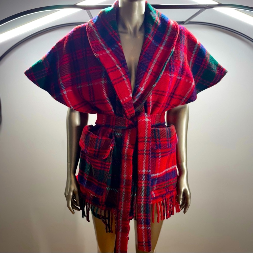VTG Red Grant Tartan Wrap Belt Jacket - William Grant&Sons Scottish Wool RL Xmas
